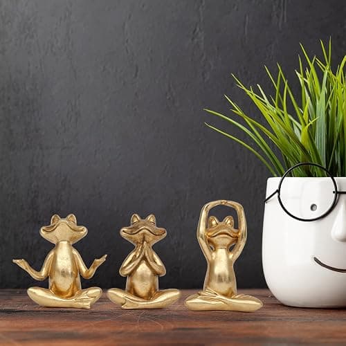 Suoedd Gold Frog Yoga Figurines 3 Pcs,Modern Decor for Shelf,Desk,Office | Bringing Peace,Tranquility,Good Luck,Power,Yoga Frog Statues For Table,Bookshelf,Living Room,Home Decor,Gifts for Mom,Women thumbnail 2