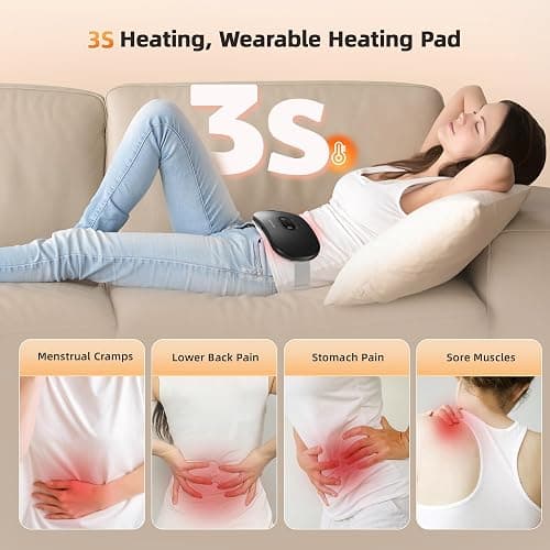 Portable Cordless Heating Pad Cramps:COSYGLOW 6 Heat Levels 6 Massage Modes, 3S Fast Heating,Period Menstrual Electric Heating Pad for Back Pain Relief,Christmas Gifts for Women and Girls(Black) thumbnail 2
