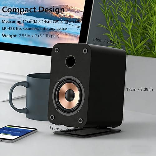 LONPOO Computer Speakers for Desktop and Laptop,30 Watts RMS Bluetooth Bookshelf Speakers with 3" Aluminium Speaker,Aux,Sold As Pair thumbnail 4