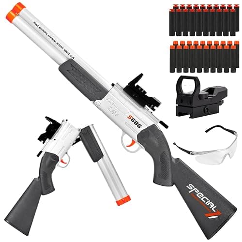Toy Gun Double Barrel Toy Shotgun,with 40 Soft Bullet Darts and Goggles,Foam Dart Blaster with Scope,Christmas Birthday Gifts for Kids Adults Boys Age 8+ (White) - Image 1