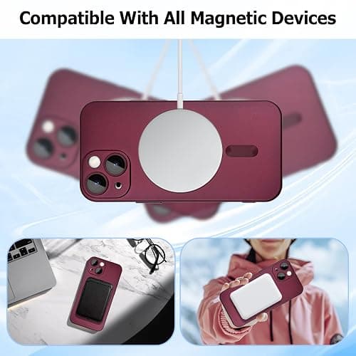 ankofave Magnetic Case for iPhone 14 Plus Phone Case for Women, Shockproof Matte Luxury Soft Metallic Luster Design with Camera Lens Protector, Compatible with Magsafe for iPhone 14 Plus 6.7"-Wine Red thumbnail 2