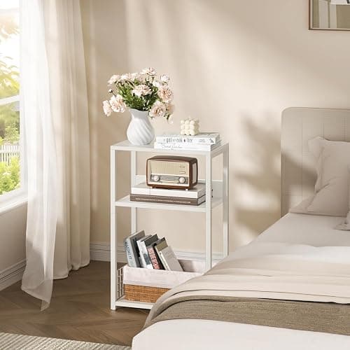 LELELINKY White Side Table,Small Printer Stand with Storage Shelf,3 Tier Industrial Bedside Tables,Vinyl Record Player Stand,Modern Sofa Night Stands for Living Room Bedroom Office Small Spaces thumbnail 4