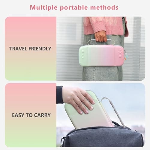 Supmay Carrying Case for Nintendo Switch 2(2025), Protective Hard Shell Portable Travel Carry Case Pouch Holds with 24 Game Cartridges and Mesh Pocket for Switch 2 Accessories, Fancy Pink Green thumbnail 6