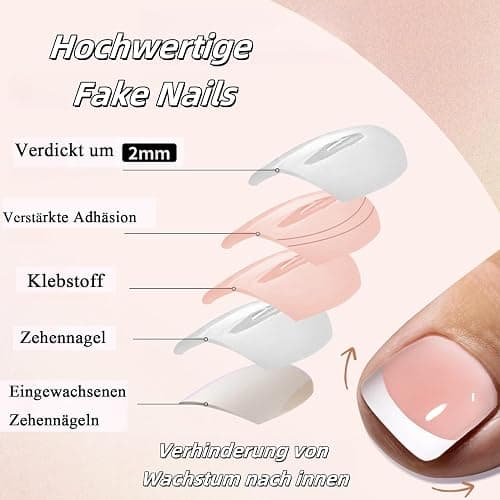 Virellay 240 Stück Falsche Fußnägel Kit, Französische Kurze Fußnägel zum Aufkleben, Weiß Rosa French Fußnägel Tips, Full Cover Acryl Zehen Nagelspitzen für Maniküre DIY, Fake Nails für Frauen thumbnail 3