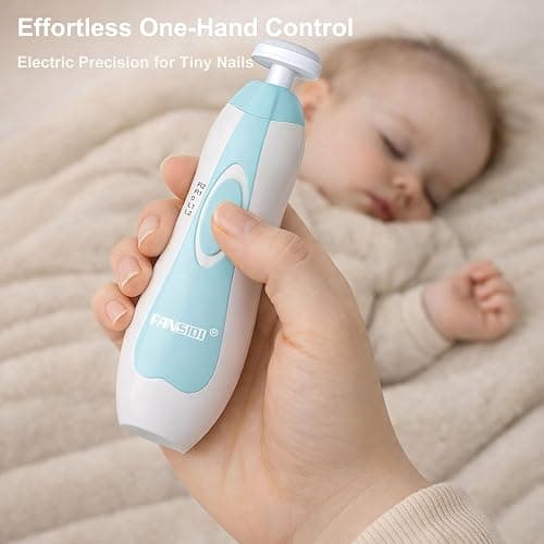 Fansidi Baby Nail Trimmer Electric, Easy & Safe Nail File for Newborn Infant Toddler, Whisper-Quiet Nighttime Use, 4-Stage Age-Matched Grinding Heads, LED Light, 18-Piece Kit, Blue, Baby Shower Gift thumbnail 4