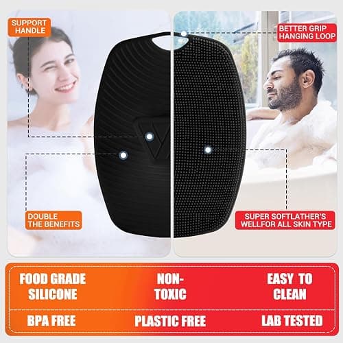 Canroom Silicone Body Scrubber - Anti Zinc Infused-Highly Elastic Bristles Exfoliating Body Scrubber for Shower Body,Cellulite Reduction,Blood Circulation- Black thumbnail 7