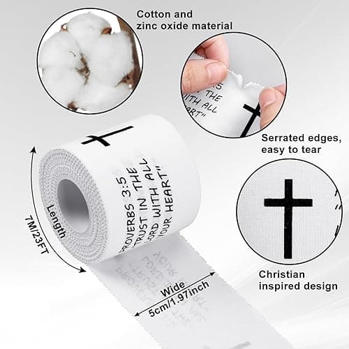 MiniInflat 2 Pcs Cross Tape Christian Athletic Tape Sports Wrap 2in x 23ft Jesus Cotton Wrist Wrap for Soccer Football Baseball Gymnastics Boxing Christian Church Gifts(White,Proverbs 3:5) - White - Proverbs 3:5 thumbnail 2
