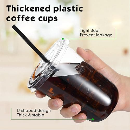 Ziliny 50 Set Clear Plastic Cups with Lids and Straws, PET Disposable Iced Coffee Cups for Drinking Cold Beverage Juice Parfait Smoothie Milkshake Shop Party Supplies (Clear Cup,Black Straw,16 oz) thumbnail 4