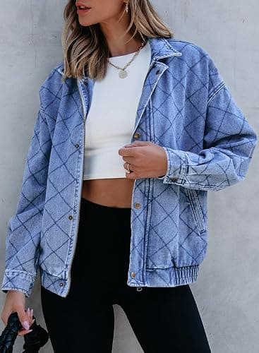 Sidefeel Women's Jean Jacket Long Sleeve Zimbaplatinum Overszied Denim Jackets Shacket Coat Fashion Spring Outfits 2025 - Large - Iceland Blue thumbnail 5
