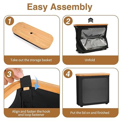WRRLORS Toilet Paper Storage with Bamboo Lid,Black Foldable Basket | for Bathroom ,Holds 9 Mega/12 Regular Rolls,Waterproof Toilet Paper Holder Storage with Non-Slip Base,Black thumbnail 6