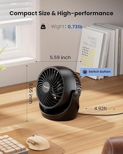 Gaiatop Desk Fan, 5-Inch Portable Electric Table Desktop Air Circulator Fans, Small but Powerful with 3 Speed 360° Adjustable Tilt for Cooling Home Dorm Office Bedroom Bathroom Kitchen, Black thumbnail 4