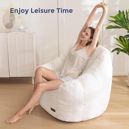 MAXYOYO Bean Bag Chair, Comfy Bean Bag Sofa with Back Support, Faux Fur Bean Bag Chair for Adults and Kids, Stuffed Floor Sofa for Living Room, Bedroom, Apartment, Beige thumbnail 8