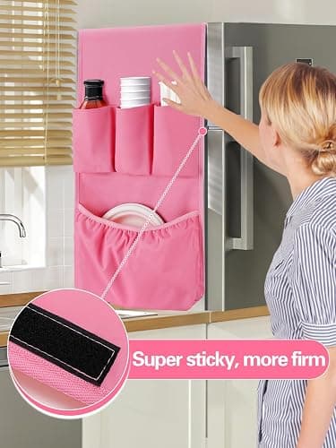 Extended Mini Fridge Caddy Organizer - 55" x 13" Back to School Dorm and Office Over the Fridge Storage Organizer with 12 Pockets for Flatware Drink Paper Goods, College Must Have, Pink thumbnail 6