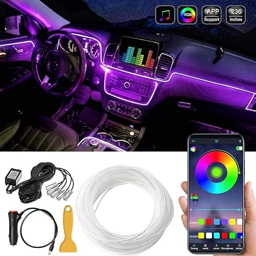 MAODANER Car LED Interior Strip Light, 16 Million Colors 5 in 1 with 236 inches Fiber Optic, Multicolor RGB Sound Active automobile atmosphere Ambient Lighting Kit - Wireless Bluetooth APP Control - Image 1