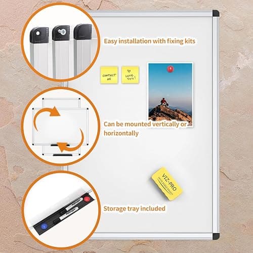 VIZ-PRO Magnetic Whiteboard/Dry Erase Board, 18 X 12 Inches, Includes 1 Eraser & 2 Markers & 4 Magnets thumbnail 5