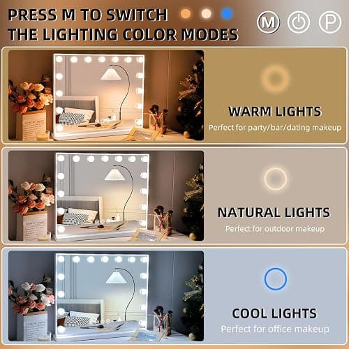 Hansong Hollywood Spiegel mit Beleuchtung Make up Spiegel mit Beleuchtung und USB Ausgang Beleuchteter Schminkspiegel 15 LED Lampen thumbnail 5