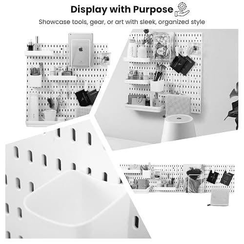 Peg board Set - 17 pcs Pegboard Kit, Includes 4 Pegboards with 13 Different Accessories, Pegboard Wall Organizer, Peg Boards for Wall Craft Room for Kitchen, Garage, Workshop, Tool Accessories | White thumbnail 6