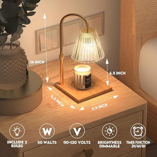 Candle Warmer Lamp with Timer & Dimmer, Lampe Chauffe Bougie Adjustable Height for Scented Jar Candles, Flameless Wax Melter Warmer with 2 Bulbs, Safe Home Decor Gift for Women, Mother thumbnail 2