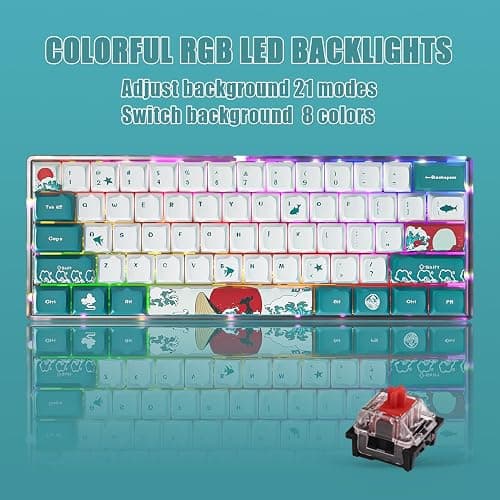 MIHIYIRY 60% Wired Gaming Keyboard, 61 Keys SK Mechanical Keyboard, RGB Backlit Compact Gaming Keyboard Red Switch PC(Coral Sea) thumbnail 5