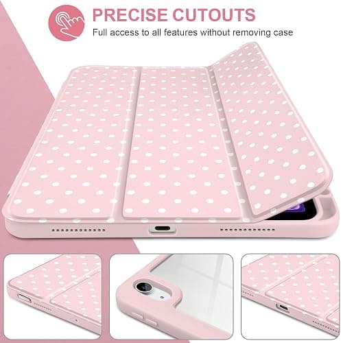 Yebiseven Case for iPad Air 11 Inch M4 M3 M2 2026 2025 2024, iPad Air 5th 4th Generation 10.9 Inch 2022 2020-[Pencil Holder], Shockproof Clear Hard Back, Trifold Stand,Auto Wake/Sleep, Pink White dot thumbnail 4