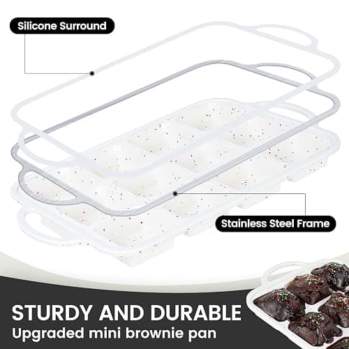 Vinino Silicone Brownie Pan With Dividers, 2 Pack Mini Loaf Pan for Baking Individual, Nonstick 12 Cups Square Muffin Cupcake Pans with Metal Reinforced Frame-Cream thumbnail 4
