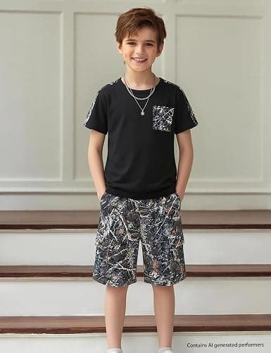 mksodopy Boys Summer Outfit Set 2 Piece T Shirt and Camo Shorts Casual Clothes for Little Big Boys 5-16 thumbnail 2