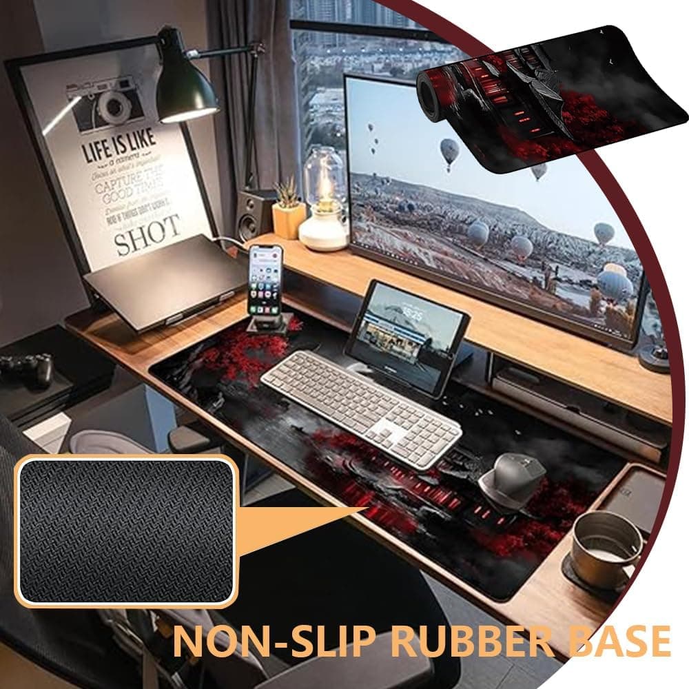 Large Mouse Pad for Desk Abstract Texture Line Gaming Mouse Pad, 300x800x3mm Extended Desk Mat with Non-Slip Rubber Base Stitched Edges Waterproof Keyboard Pad for Gaming & Work (Retro Design) thumbnail 5