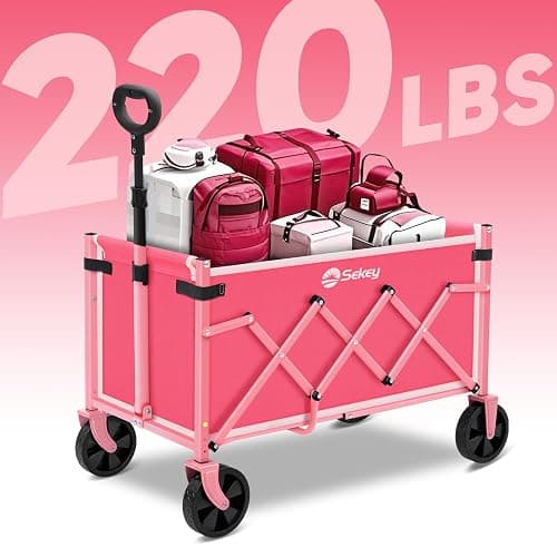 Sekey Lightweight Collapsible Wagon, 220 lb Capacity, Quick-Fold Cart | Lightweight foldable wagon cart with 220 lb steel frame, tool-free setup and auto-rebound handle for shopping and camping. thumbnail 4