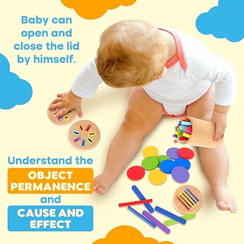 Wooden Montessori Baby Toddler Toys: 3 in 1Learning Fine Motor Skills Juguetes, Educational Color Sorting Fidget Sensory Toys for Toddlers 1-3, Object Permanence Cause and Effect Boys Girls Gifts - 3 in1 thumbnail 5