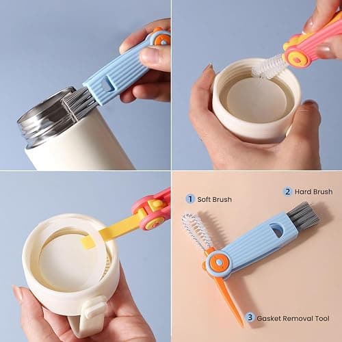 Ariseno 5-in-1 Baby Bottle Cleaner Set, Including Nylon & Silicone Bottle Brush, Cap, Straw & Nipple Brushes, BPA-Free (Grey) thumbnail 6