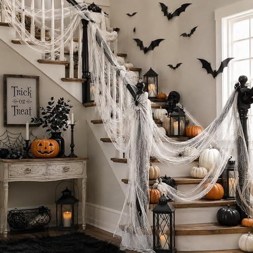 5 Pcs White Halloween Gauze Creepy Cloth Fabric Tapestry Decor Decorations | 72 x 30 inch White Halloween Decor, Indoor Outdoor Halloween Spooky Decorations for Home Wall Table Yard Haunted House Party thumbnail 8