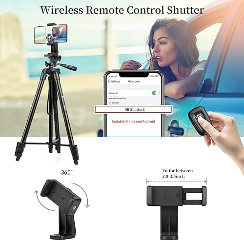 JOILCAN Phone Tripod for iPhone 63inch/161cm, Aluminum Extendable Mobile Phone Tripod Stand with Wireless Remote Shutter, Lightweight Selfie Stick Tripod for Smartphone/Small Camera，for Android/iOS - 63" - Black thumbnail 5