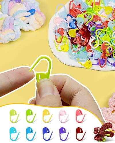 300pcs FIVEIZERO Stitch Markers with 6 pieces of large blunt sewing needles,colorful knitting markers,plastic crochet hook clip,bulk Crochet hook markers for knitting stitch locking clip crochet hooks thumbnail 4