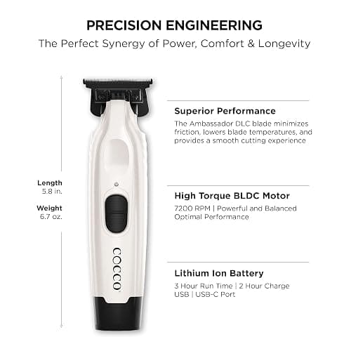 Cocco Veloce Pro Trimmer, Digital Gap Ambassador DLC Blade Edger, High-Torque Brushless BLDC Motor, Cordless, All-Metal Design, Lithium-Ion Battery, Charging Base Included, thumbnail 2
