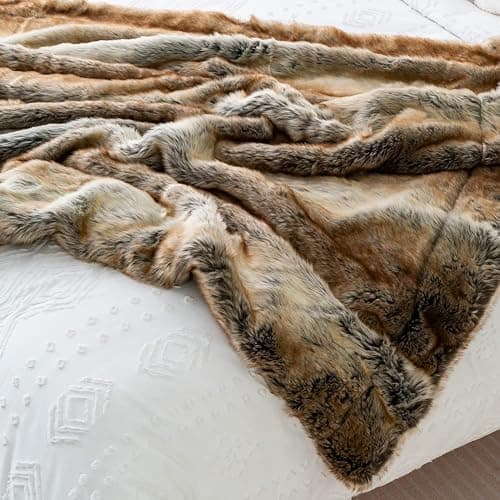 BATTILO HOME Luxury Brown Faux Fur Blanket Thick Warm Elegant Cozy Fuzzy Throw for Couch, Bed, Sofa Fluffy Blankets Decorative Reversible to Plush Velvet, 50"x60" thumbnail 9