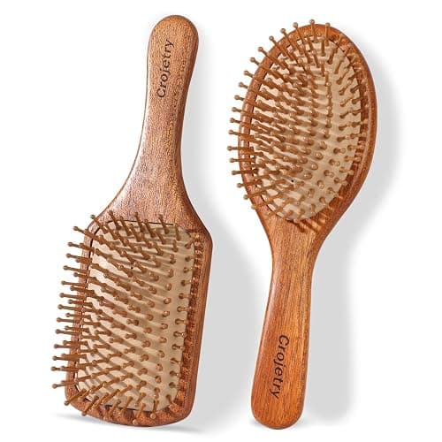 2-Piece Bamboo Hair Brush Set for Hair Growth (Oval & Square) - Natural Wooden Scalp Massage Brush with Bamboo Bristles,Detangling Hairbrush for Women,Men,All Hair Types - Ergonomic Handle - Image 1