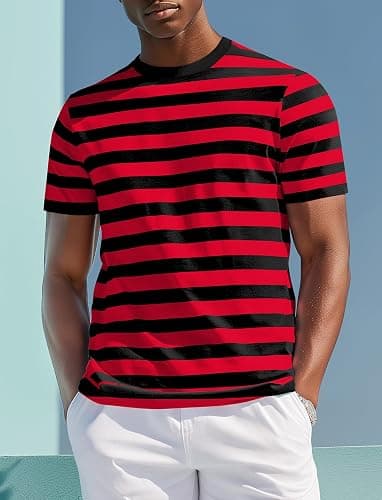 Zengjo Mens Striped T Shirt Cotton Stretch Crewneck Short Sleeve Casual Tee | Retro style, mime and costume outfits thumbnail 3