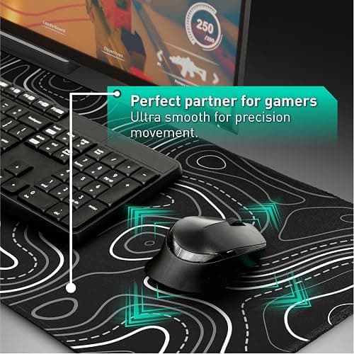 Pixiecube Minimalist Topographic Map Mouse Pad - Contour Extended Large Stitch Edge Mousepad. Black & White Non-Slip XXL Gaming Desk Mat thumbnail 5