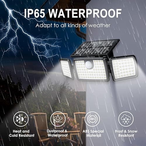MIHANI Solar Flood Lights Outdoor, 2500LM Motion Sensor Security Lights with 270° Wide Angle, IP65 Waterproof, 3 Heads Solar Outdoor Lights for Patio, Yard, House, Garage (Non-Remote, 2 Pack) thumbnail 5