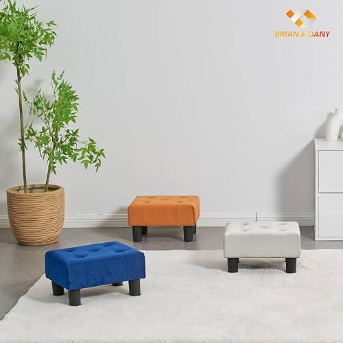 BRIAN & DANY Small Foot Stool, Velvet Footstool with Legs, Footstools for Living Room, Ottoman Footrest Extra Seating for Entryway, Cream White thumbnail 7