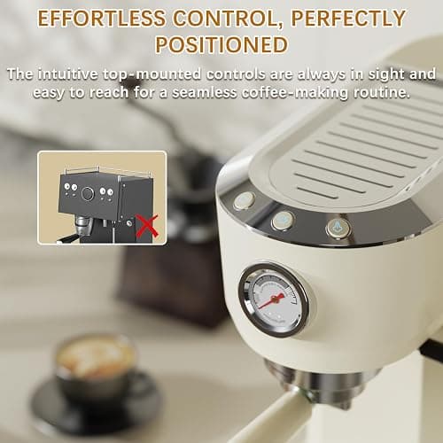 Brewmann Espresso Machine 20 Bar, Latte and Cappuccino Machine with Steam Milk Frother, Fast Heating, Professional Espresso Maker for Home, 42oz Removable Water Tank, Cream thumbnail 8