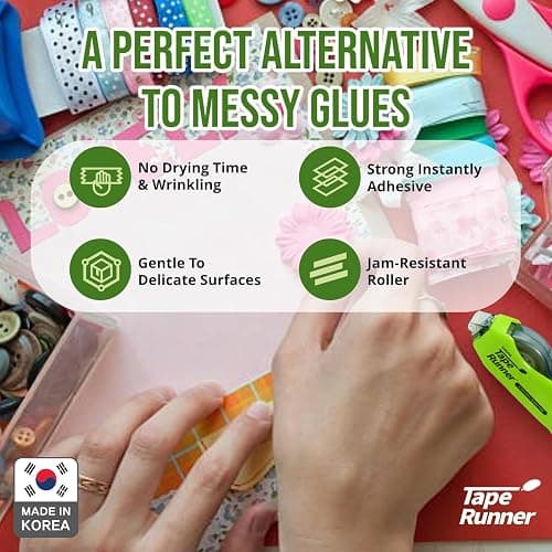 TAPE RUNNER - Double Sided Adhesive with Dispenser Roller Included - Acid Free, Sticky, Transparent - Ideal for Scrapbooking, Crafts & More - Retractable (315 inches per Cartridge), 5 Cartridges thumbnail 3