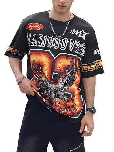 WDIRARA Men's Eagle Letter Graphic Street T Shirt Oversized Short Sleeve Crewneck Tee Top thumbnail 2