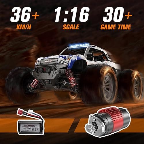 SIMREX 1/16 Scale Hobby RC Car, 36 KPH High-Speed 4WD RC Truck, 2.4 GHz Remote Control Car, All-Terrain Electric Vehicle, 4X4 Remote Contral Moster Truck for Kids and Adults thumbnail 2