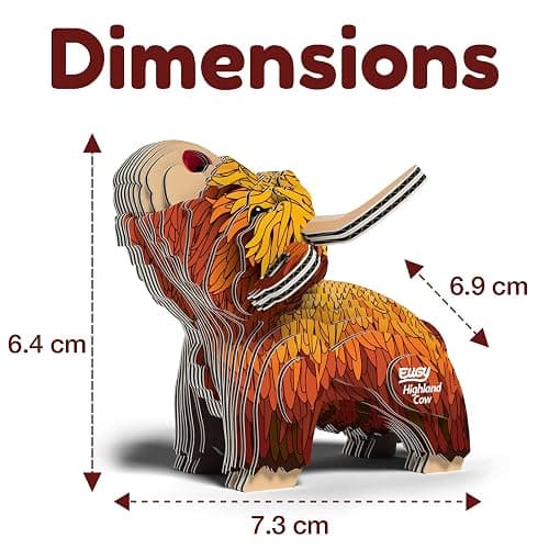 Eugy Highland Cow 3D Puzzle - 34 Piece Eco-Friendly Educational Toy Puzzle for Boys, Girls & Kids Ages 6+ thumbnail 3