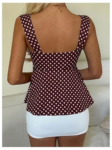 SOLY HUX Women's Babydoll Tops Summer Cute Polka Dots Tank Top | Sleeveless, Ruched, Drawstring, Peplum Tops, Cute Summer Tops for Teens thumbnail 4