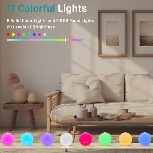 Sunrise Alarm Clock White Noise Sound Machine with 25 Soothing Sounds, 17 NightLights, Bluetooth Speaker Wake Up Light Alarm Clock for Bedrooms, Heavy Sleepers, Baby, Kids, Adults, Seniors, Ideal Gift thumbnail 6