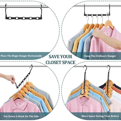 AMKUFO 6 Pack-Closet-Organizers-and-Storage, Magic-Hangers-Space-Saving-for-Clothes, Closer-Organizer-for-Closet-Organization, Space-Saver-Hanger-Organizer-for-Multipurpose, Dorm-Room-Essentials thumbnail 4