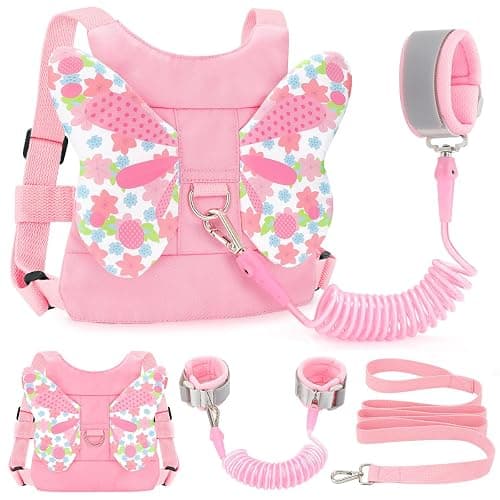 Toddler Leash Anti Lost Wrist Link, Butterfly Kids Safety Harness with 49 Steel Wires for Girls, Walking Wristband Belt for Baby Travel Outdoor Airport Mall Zoo - Image 1