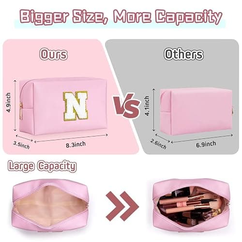 TOPEAST Initial Makeup Bag - Christmas Gifts for Teen Girls Kids, Birthday Gifts for 4 5 6 7 8 9 10 11 12 Year Old Teen Girls, Personalized Preppy Cosmetic Bags Toiletry Bag (Pink A) thumbnail 3